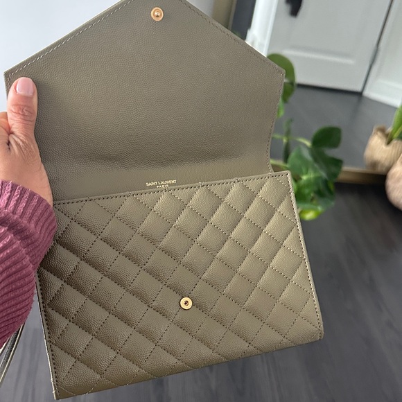 Saint Laurent Khaki Quilted Clutch Grain Leather - Picture 7 of 8